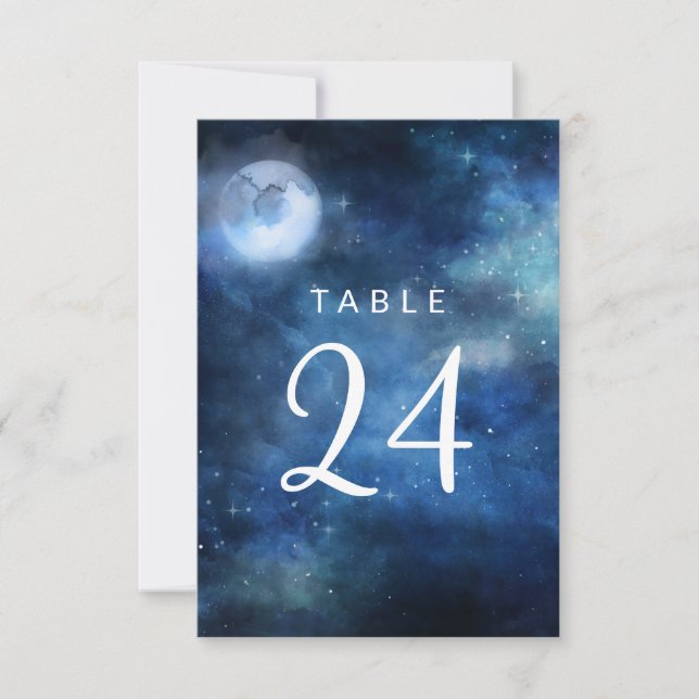 Convites Números de Mesa de Casamento Lua Cheia Estrelas Cé (Frente)