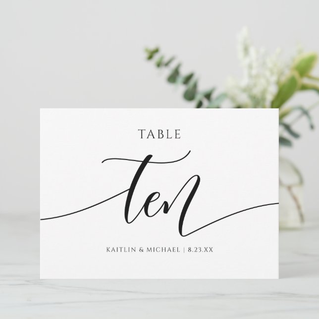 Convites Números de Mesa de Casamento Modernos Caligrafia - (Em pé/Frente)