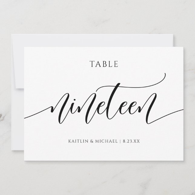 Convites Números de Mesa de Casamento Modernos Caligrafia - (Frente)
