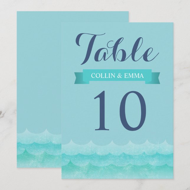 Convites Números de Mesa de Casamento Náutico Azul Pastel n (Frente/Verso)