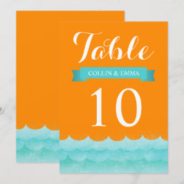 Convites Números de Mesa de Casamento Náutico Laranja no Ma