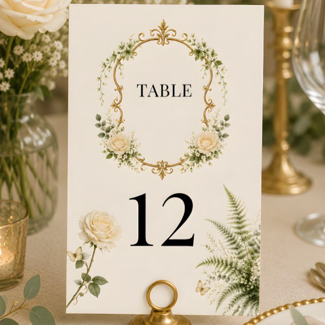 Convites Números de Mesa de Casamento no Jardim Secreto de  (Luxury secret garden wedding themed table number card)