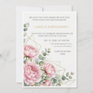 Convites números de mesa de casamento, peônia rosa casament