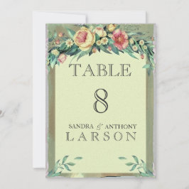 Convites Números de mesa de casamento verde floral em aquar