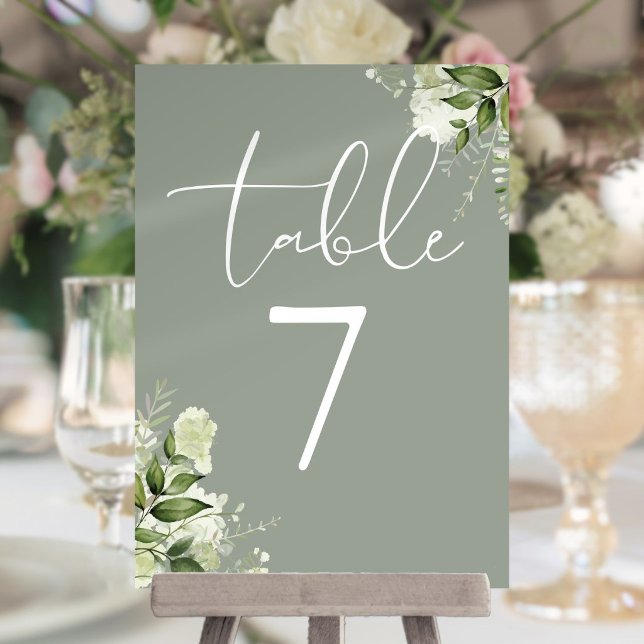 Convites Números de Mesa de Casamento Verde FloralSage Verd (Greenery FloralSage Green Wedding Table Number)