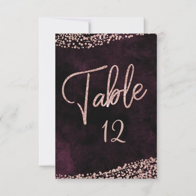 Convites Números de Mesa de Casamento Vinho Borgonha e Dour (Frente)