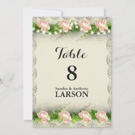 Convites Números de Mesa de Casamento Vintage Rose & Lace