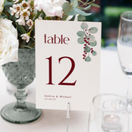 Convites Números de Mesa de Casamento Winter Burgundy Green