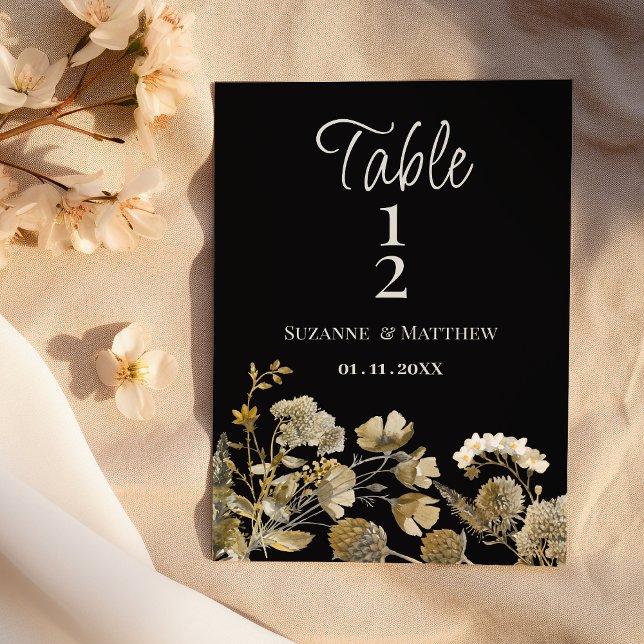 Convites Números de mesa de flores silvestres marrons marfi (Ivory brown black wildflower winter Table Numbers)