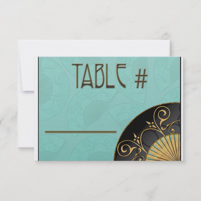Convites Números de Mesa Elegantes em Leque (Azul) (Frente)