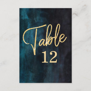 Convites Números de Mesa em Aquarela Azul Marinho e Dourado