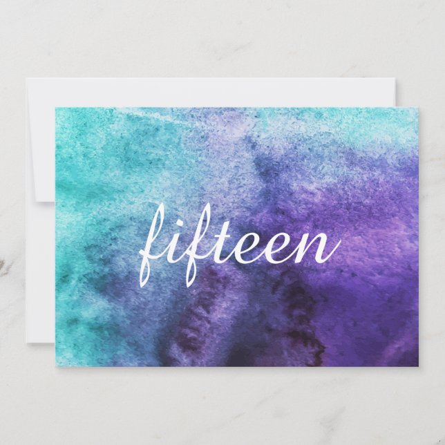 Convites Números de Mesa em Aquarela Azul sobre Roxo (Frente)