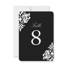 Números de Mesa em Damask Preto e Branco
