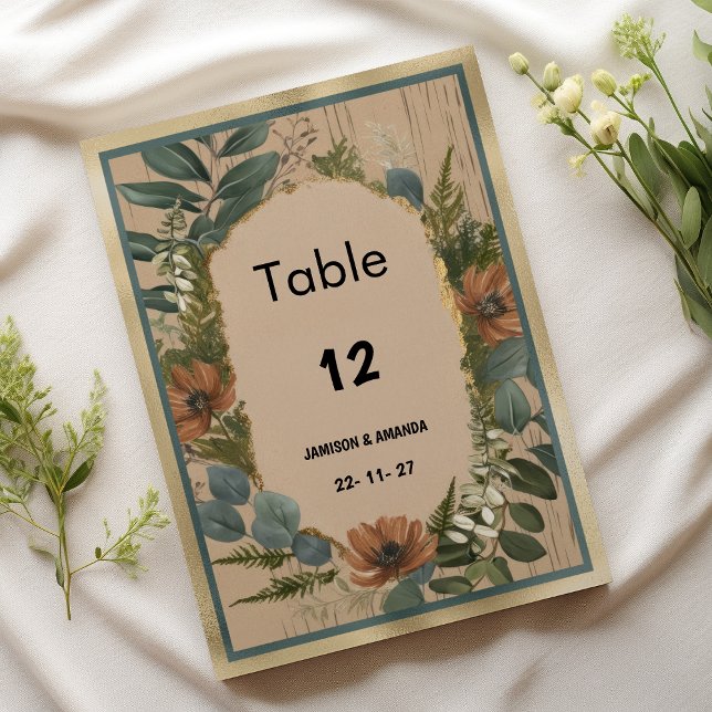 Convites Números de mesa florais da casa de ouro laranja-ma (Rustic brown orange gold mint floral Table Numbers )