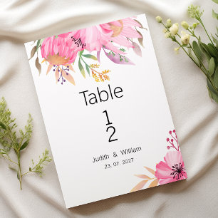 Convites Números de mesa florais de jardim botânico aquarel