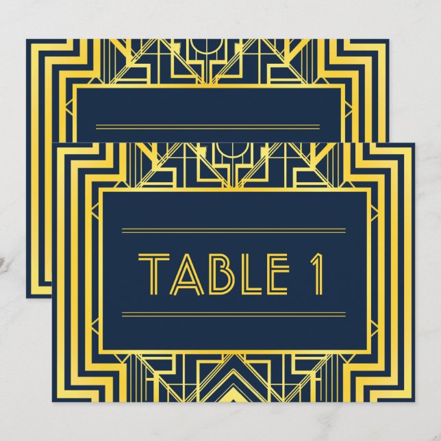 Convites Números de Mesa Geométricos Navy e Dourado (Frente/Verso)