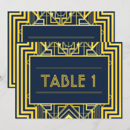 Convites Números de Mesa Geométricos Navy e Dourado