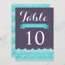 Números de Mesa Náuticos de Casamento Roxo no Mar