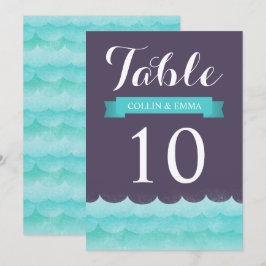 Convites Números de Mesa Náuticos de Casamento Roxo no Mar