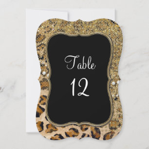 Convites Números de Mesa Padrão Leopardo Brilho Dourado Nat