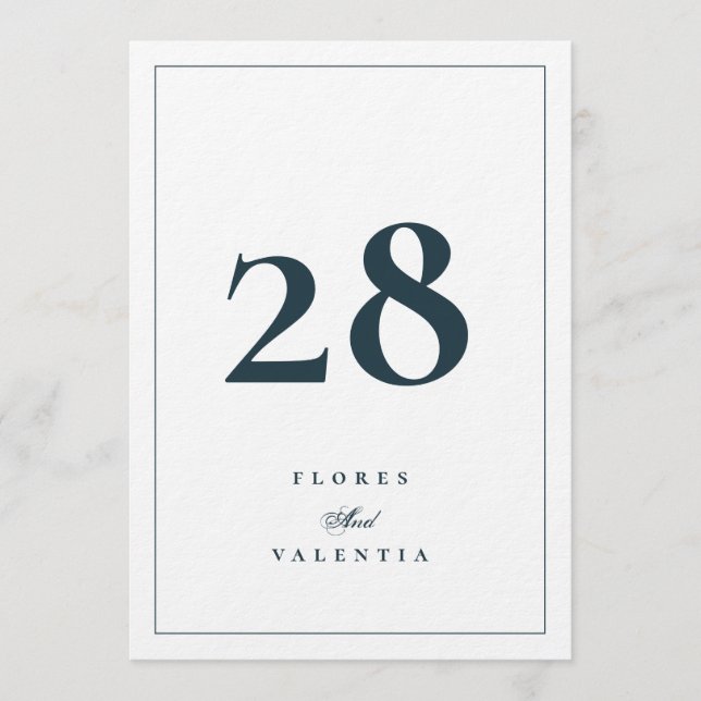 Convites Números de Mesa para Casamento 5 x 7 Elegantes Azu (Frente)