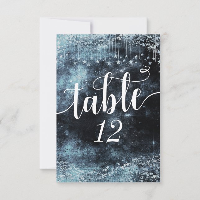 Convites Números de Mesa para Casamento Céu Aquarela Estrel (Frente)