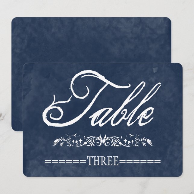Convites Números de Mesa para Casamento com Aquarela Azul (Frente/Verso)