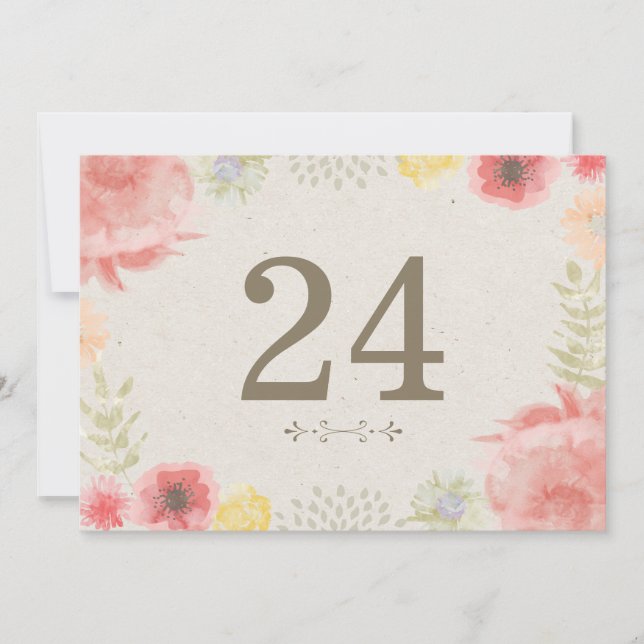 Convites Números de Mesa para Casamento de Verão no Prado (Frente)