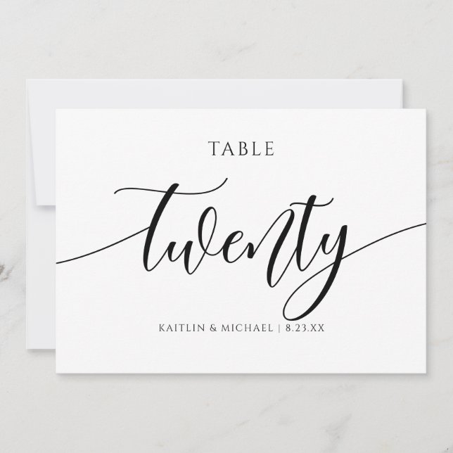Convites Números de Mesa para Casamento Moderno - Caligrafi (Frente)