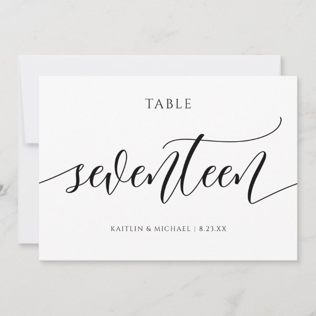 Convites Números de Mesa para Casamento Moderno - Caligrafi (Frente)