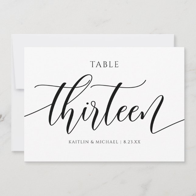 Convites Números de Mesa para Casamento Moderno - Caligrafi (Frente)