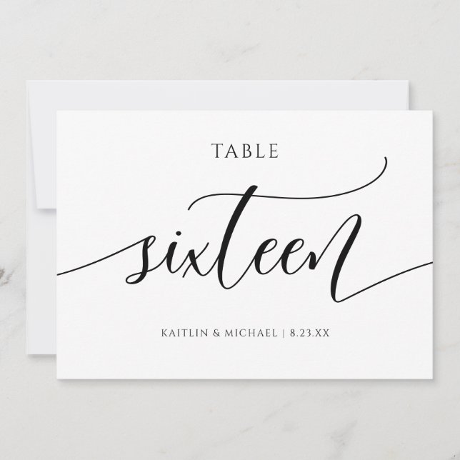 Convites Números de Mesa para Casamento Moderno - Caligrafi (Frente)
