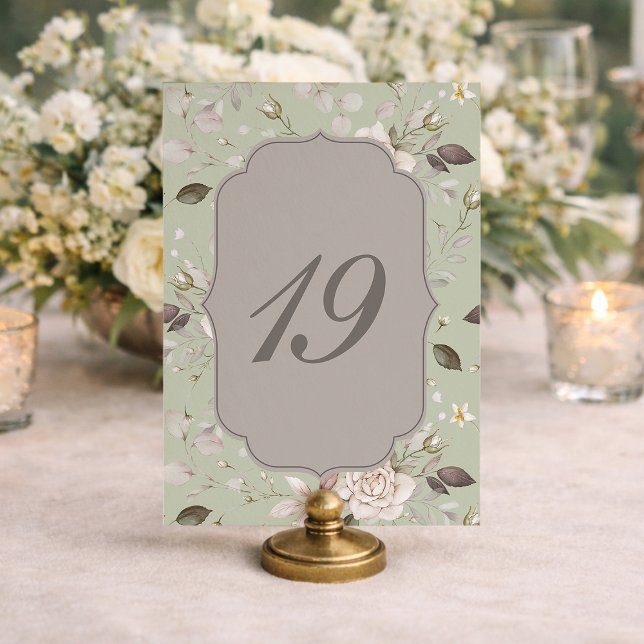 Convites Números de Mesa para Casamento Rosa Verde Salvia 1 (Criador carregado)