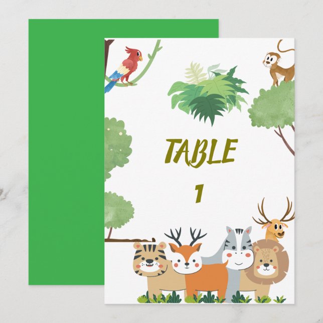 Convites Números de mesa para chá de bebê de Animais da Flo (Frente/Verso)
