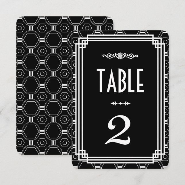 Convites Números de Mesa Preto e Branco Art Déco para Casam (Frente/Verso)