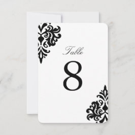 Convites Números de Mesa Preto e Branco em Damask