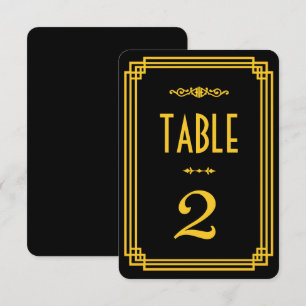 Convites Números de Mesa Simples Art Déco Preto e Dourado