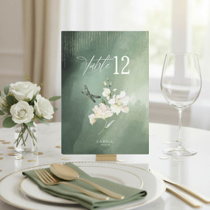 Convites Números de Mesa Sweet 16 Floral Libélula ID1310