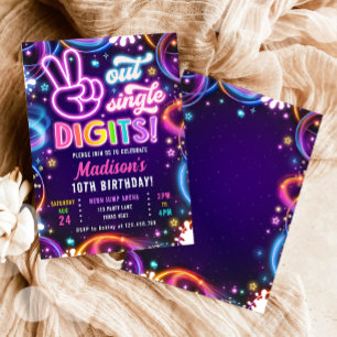 Convites Números de Solteiro do Peace Out Neon Glow Girl An