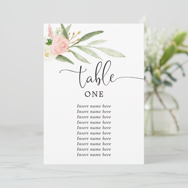 Convites Números de tabela "5 x7" elegantes em ouro rosa (Em pé/Frente)