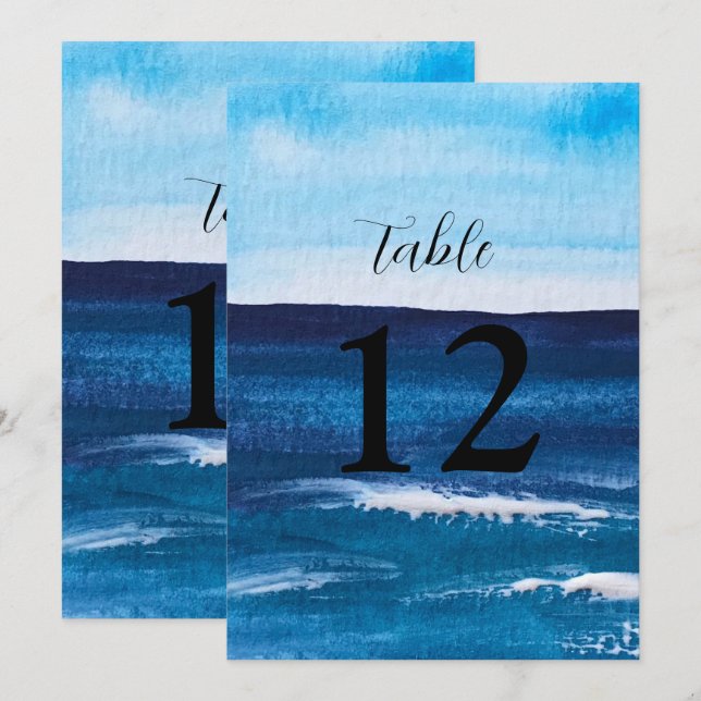 Convites Números de Tabela Azul de Destino de Praia das Ond (Frente/Verso)