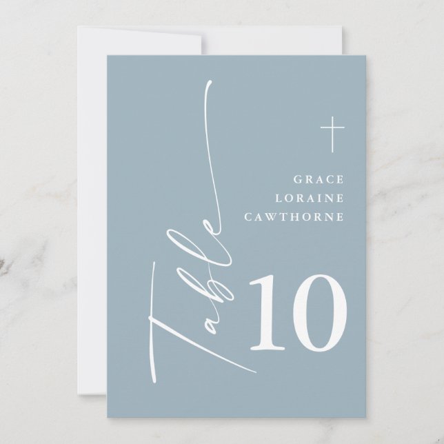 Convites Números de Tabela Azul Dusty de Script Elegante Mo (Frente)