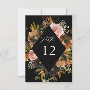 Convites Números de Tabela B Floral Dourada, Roxa e Rosa