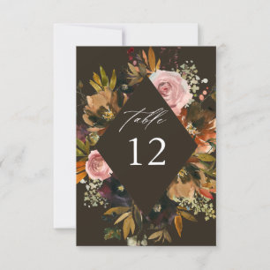 Convites Números de Tabela B Floral Dourada, Roxa e Rosa