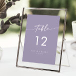 Convites Números de Tabela Boho Lavanda Roxo<br><div class="desc">Estes números de mesa de casamento roxo de lavanda bófia são perfeitos para um casamento minimalista. A design boêmica roxa e poeirenta, roxa, apresenta uma caligrafia rústica simples com um estilo único, mas clássico. O design impressão na frente e atrás. Personalize seus números de tabela com seus nomes e data....</div>
