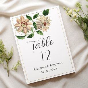 Convites Números de tabela botânica floral verde-branca