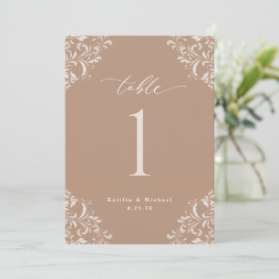 Convites Números de Tabela Casada Elegante Beige 5x7