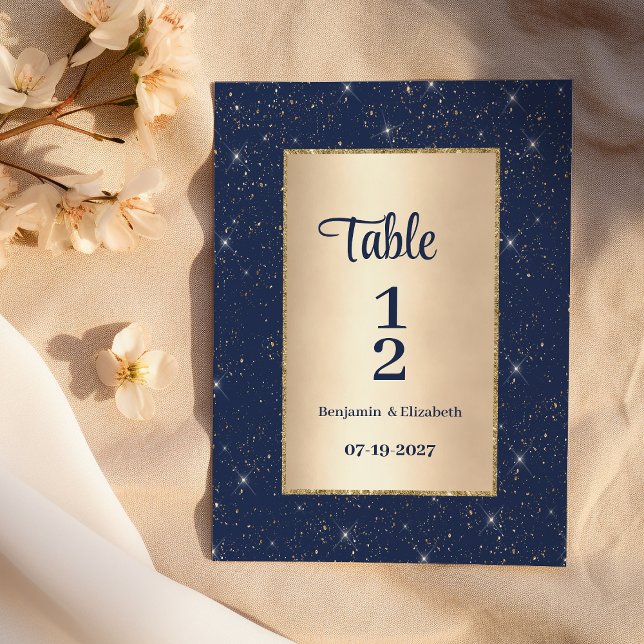 Convites Números de Tabela da Glitter marinho azul de doura (Glam navy blue gold glitter confetti Table Numbers)