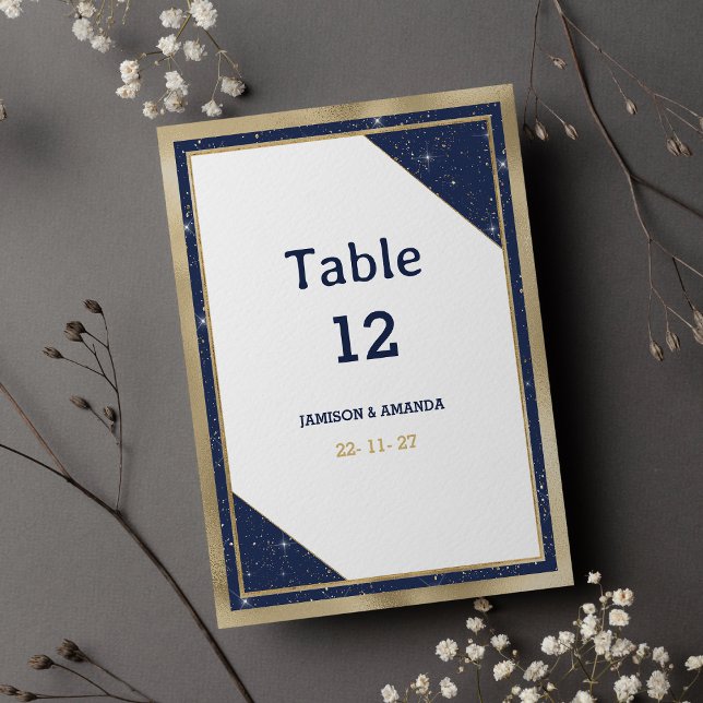 Convites Números de tabela de brilho azul-marinho branco (White gold navy blue glitter glam Table Numbers)