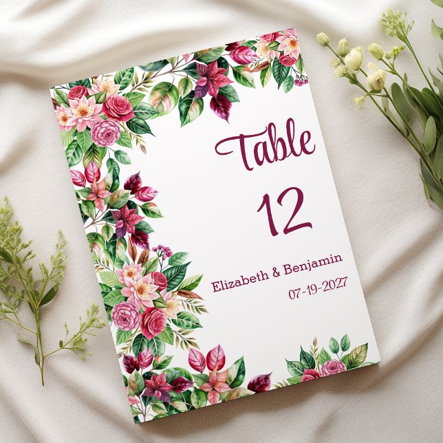 Convites Números de tabela de buquês de flores bonitos e co (Colorful beautiful flower bouquet Table Numbers)